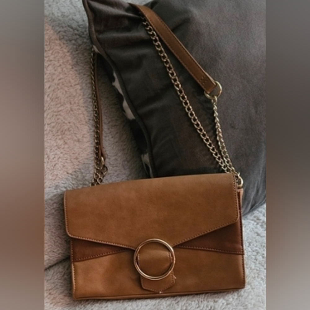 INC International Concepts Tan Crossbody Bag with Gold Chain